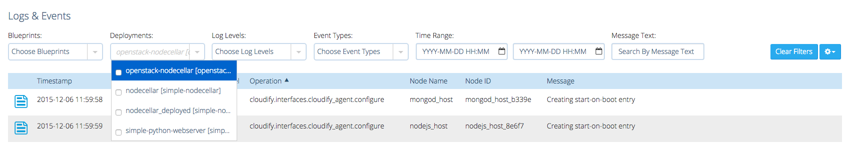 deployments filter