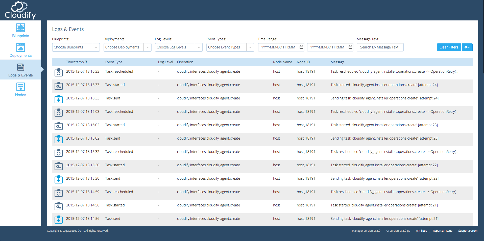 logs & events page