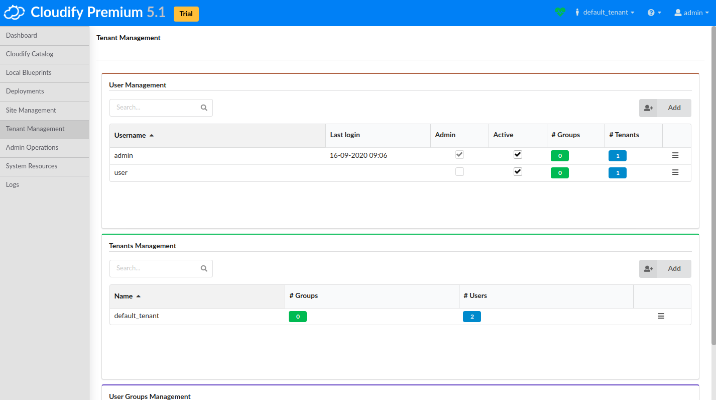 Tenant Management Page