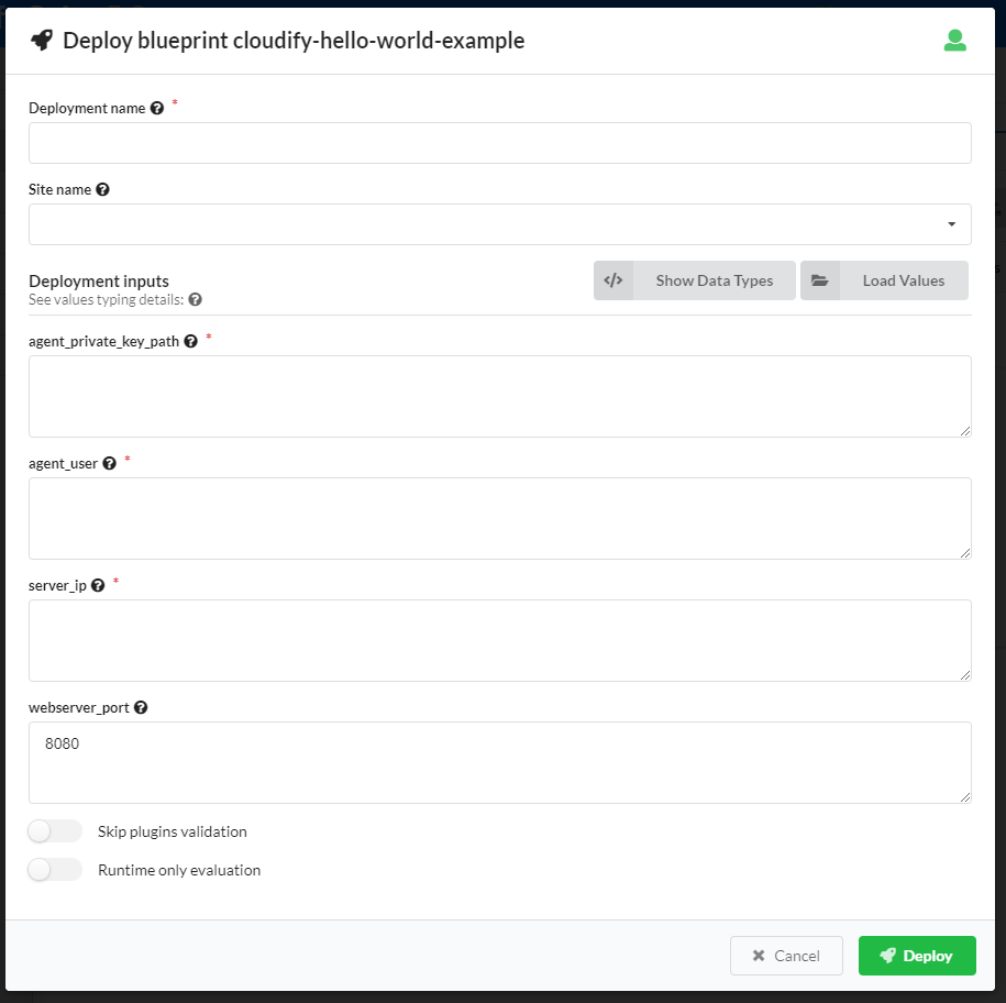 Create deployment - inputs
