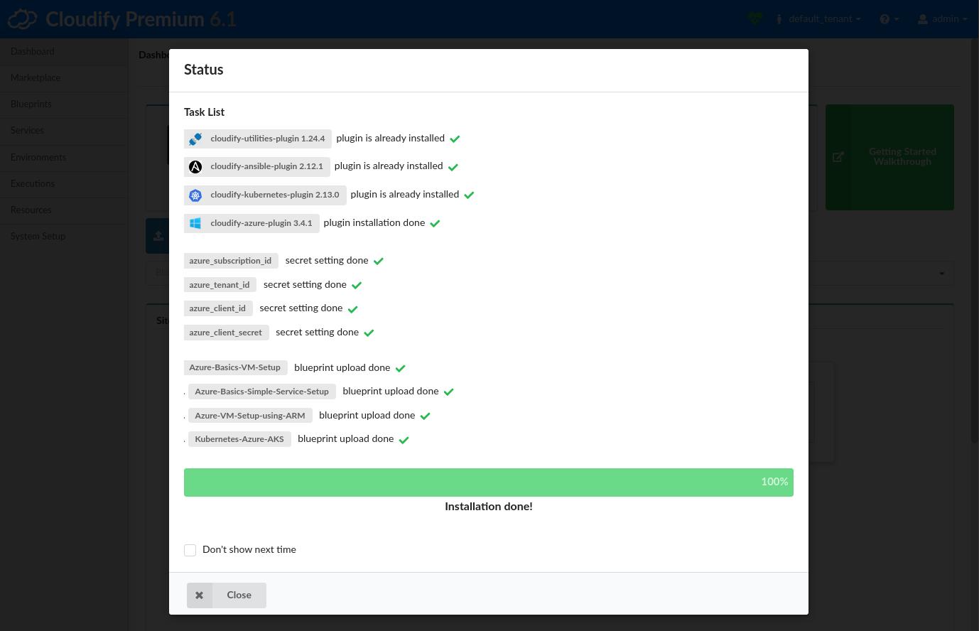 Azure import summary
